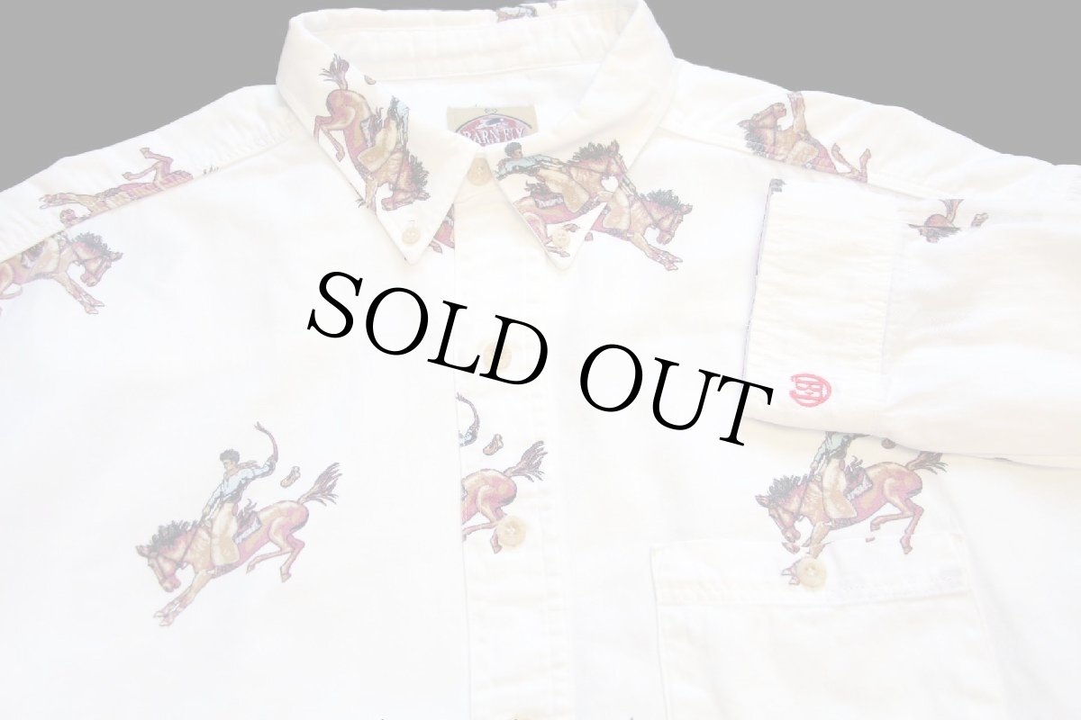 画像3: 90s USA製 BARN FLY ロデオ柄 総柄 ボタンダウン コットンシャツ 白★特大 (3)