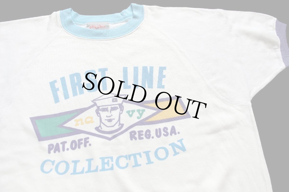画像3: 80s FIRST LINE COLLECTION NAVY 染み込みプリント 半袖スウェット 白 (3)