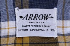 画像4: 60s USA製 ARROW チェック コットン オープンカラーシャツ M (4)