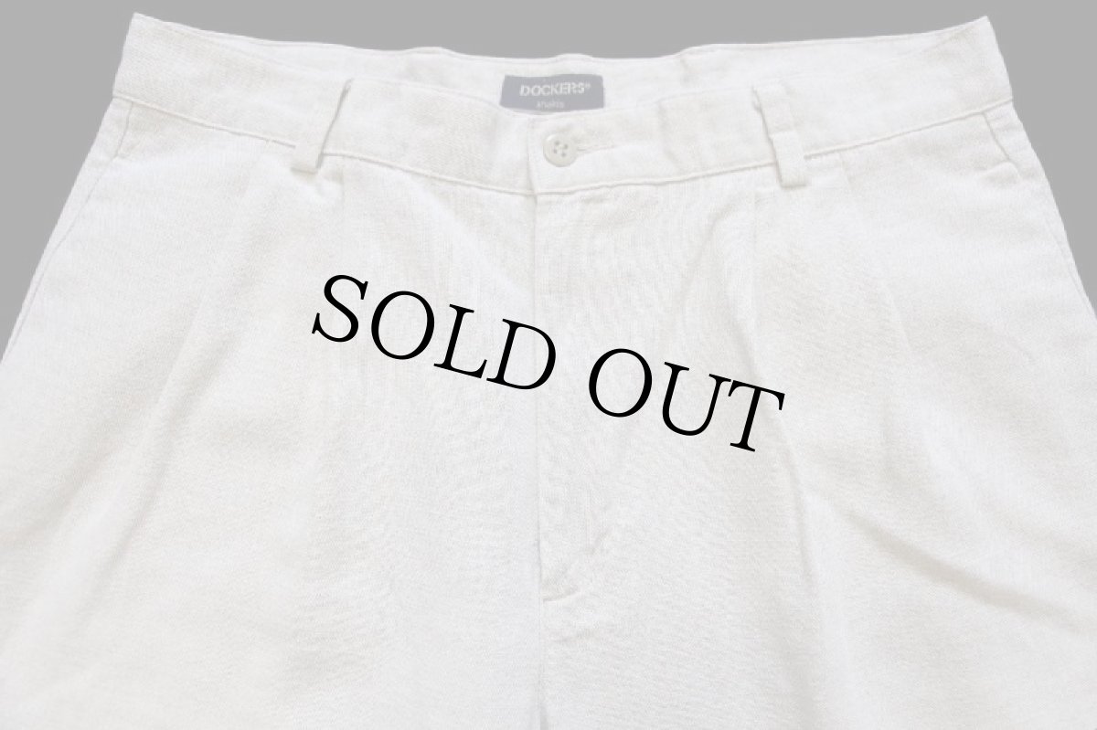画像4: 00s DOCKERSドッカーズ ツータック スラックス リネン×コットンパンツ ベージュ w34 L30★Levi'sリーバイス (4)