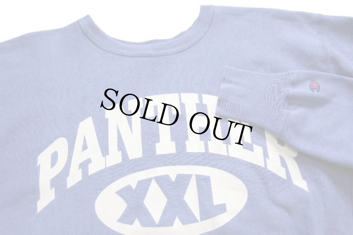 画像3: 00s Championチャンピオン PANTHER XXL ATHLETIC DEPT 三段中抜き リバースウィーブ スウェット 薄青紫 (3)