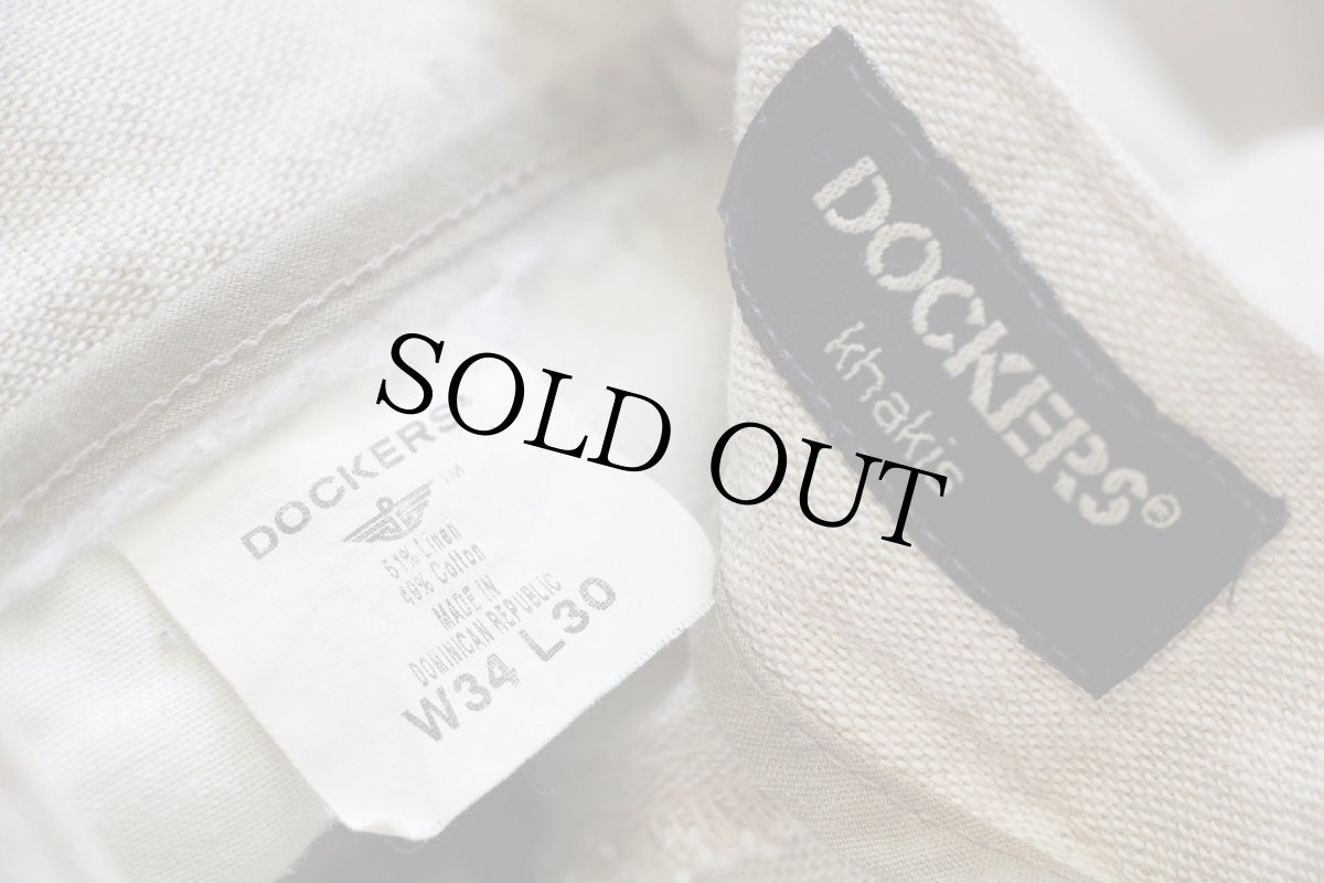 画像6: 00s DOCKERSドッカーズ ツータック スラックス リネン×コットンパンツ ベージュ w34 L30★Levi'sリーバイス (6)