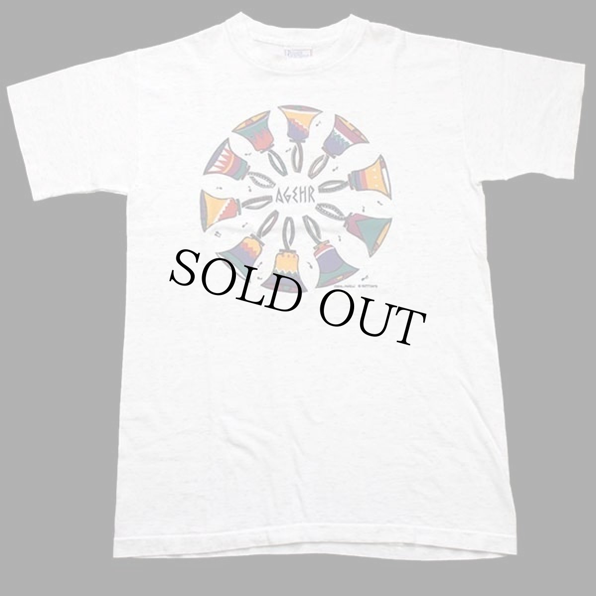 画像2: 90s USA製 AGEHR ハンドベル アート コットンTシャツ 杢ホワイト M (2)