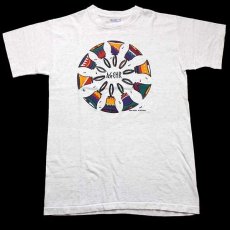 画像2: 90s USA製 AGEHR ハンドベル アート コットンTシャツ 杢ホワイト M (2)