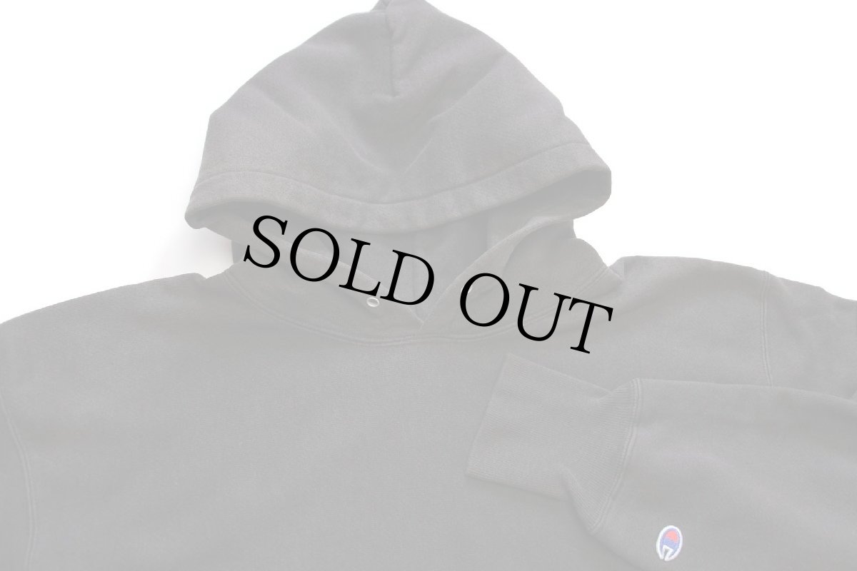 画像3: 00s メキシコ製 Championチャンピオン 無地 目無し リバースウィーブ スウェットパーカー 黒 フェード L★フーディー ブランク (3)