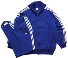 画像1: 80s 西ドイツ製 adidasアディダス ハイネック 無地 トラックジャケット&パンツ セットアップ 紺×白 8★ジャージ (1)