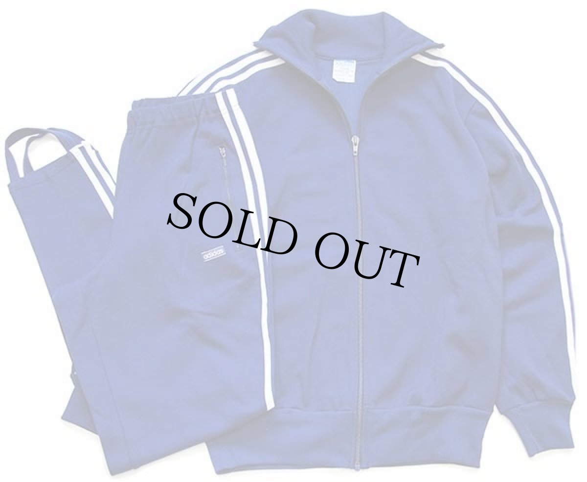 画像1: 80s 西ドイツ製 adidasアディダス ハイネック 無地 トラックジャケット&パンツ セットアップ 紺×白 4★ジャージ (1)