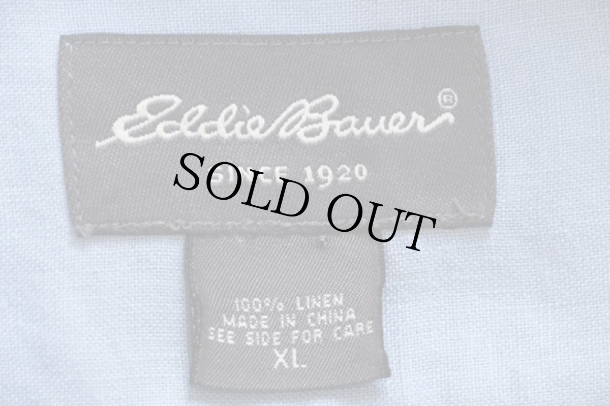 画像4: 00s EddieBauerエディーバウアー 無地 ボタンダウン リネンシャツ スカイブルー★特大 (4)