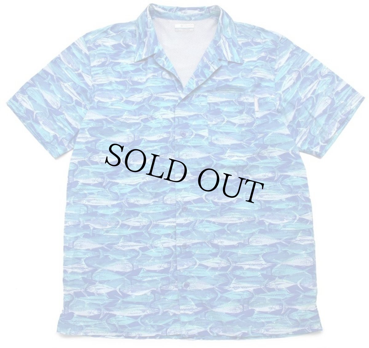 画像1: Columbiaコロンビア PFG 魚 総柄 半袖 コットン フィッシングシャツ M (1)