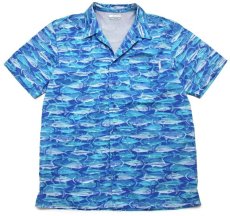 画像1: Columbiaコロンビア PFG 魚 総柄 半袖 コットン フィッシングシャツ M (1)