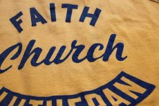 画像4: 60s CHAMPIONチャンピオン ランタグ FAITH Church LUTHERAN 三段中抜き フロッキープリント コットン ラグランTシャツ マスタード×紺 44 (4)