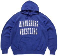 画像1: 80s USA製 Leeリー MIAMISBURG WRESTLING ひび割れプリント スウェットパーカー 青 XL (1)