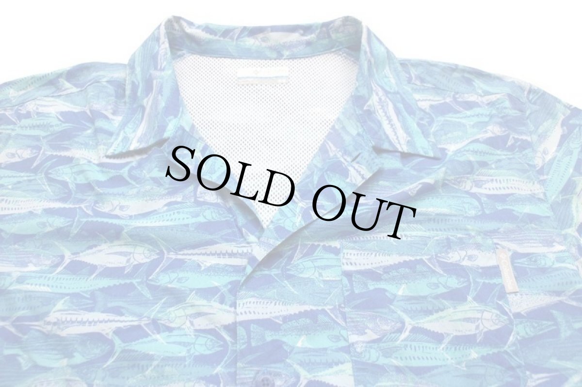 画像3: Columbiaコロンビア PFG 魚 総柄 半袖 コットン フィッシングシャツ M (3)