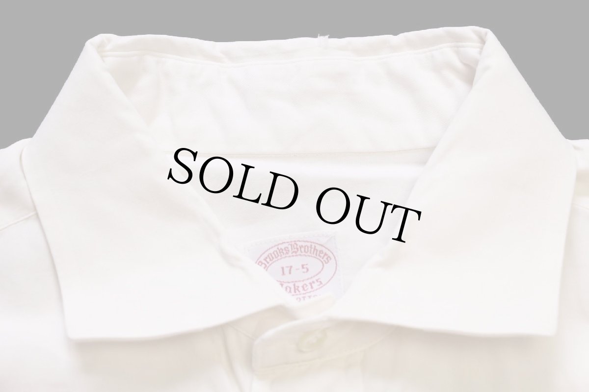 画像4: 90s USA製 Brooks Brothersブルックスブラザーズ Makers 無地 ワイドカラー コットンシャツ アイボリー 17-5 (4)