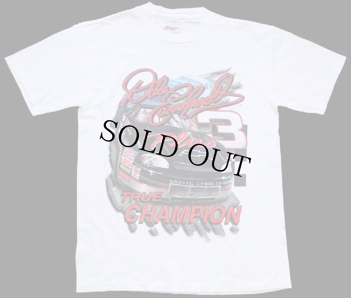 画像2: 90s USA製 NASCAR Dale Earnhardt 3 TRUE CHAMPION 両面プリント コットンTシャツ 白 M (2)
