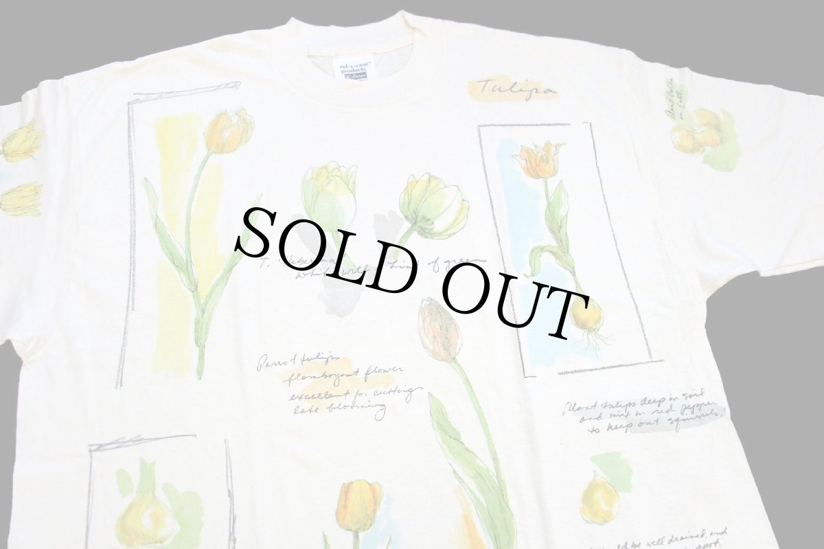 画像4: デッドストック★90s USA製 rel e vant products チューリップ アート コットンTシャツ 生成り XL★B (4)