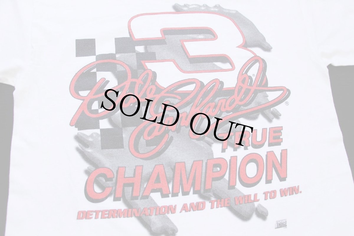 画像4: 90s USA製 NASCAR Dale Earnhardt 3 TRUE CHAMPION 両面プリント コットンTシャツ 白 M (4)