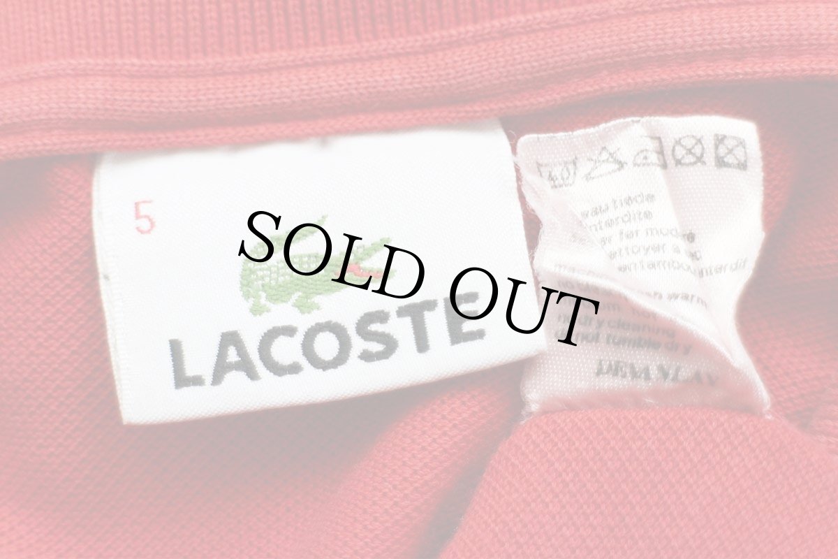 画像4: 90s LACOSTEラコステ ワンポイント コットン 鹿の子 長袖ポロシャツ 赤 5★115 (4)