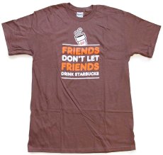 画像3: 未使用★Dunkin' Donuts ダンキンドーナツ FRIENDS DON'T LET FRIENDS DRINK STARBUCKS コットンTシャツ 茶 XL (3)