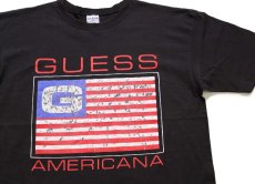 画像1: 90s USA製 GUESSゲス AMERICANA 星条旗 コットンTシャツ 黒 OSFA (1)