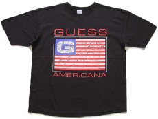 画像2: 90s USA製 GUESSゲス AMERICANA 星条旗 コットンTシャツ 黒 OSFA (2)