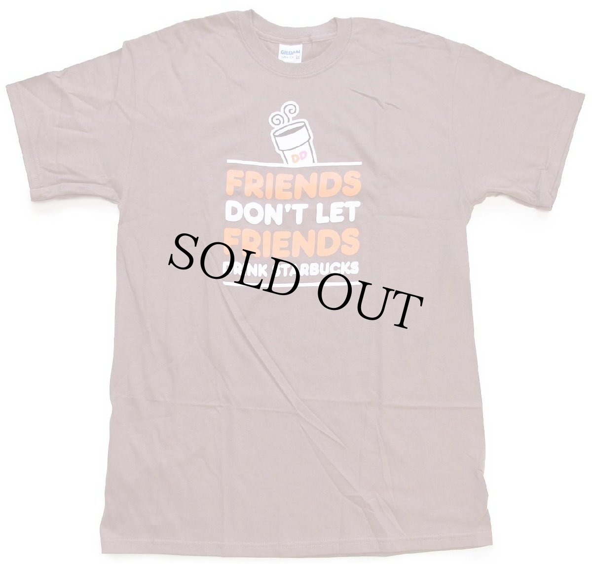 画像2: 未使用★Dunkin' Donuts ダンキンドーナツ FRIENDS DON'T LET FRIENDS DRINK STARBUCKS コットンTシャツ 茶 S (2)