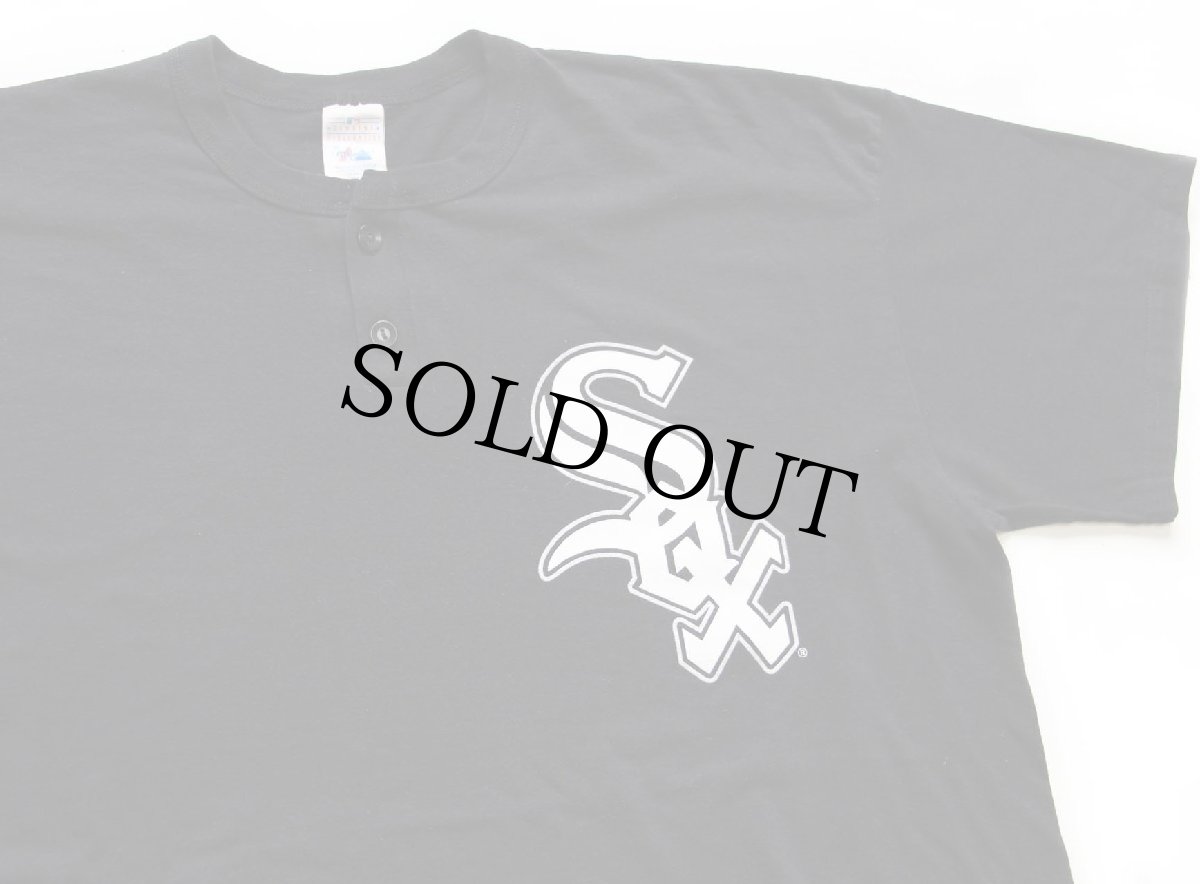 画像1: 00s Majestic MLB WHITE SOX ホワイトソックス ヘンリーネック Tシャツ 黒 XXL★特大 (1)