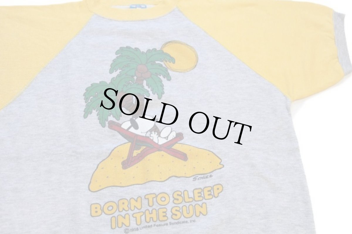 画像3: 80s ポルトガル製 SNOOPY スヌーピー BORN TO SLEEP IN THE SUN ツートン 半袖スウェット 杢グレー×黄 XL (3)