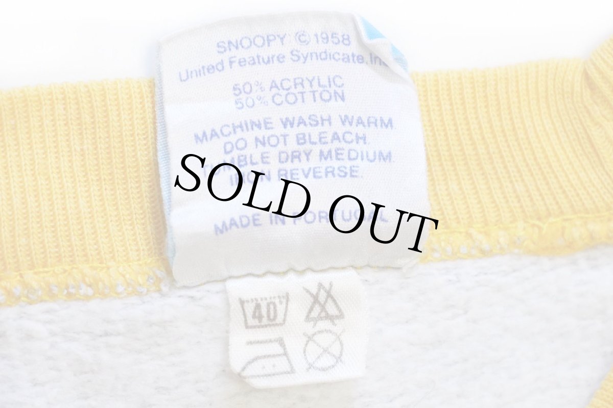 画像7: 80s ポルトガル製 SNOOPY スヌーピー BORN TO SLEEP IN THE SUN ツートン 半袖スウェット 杢グレー×黄 XL (7)