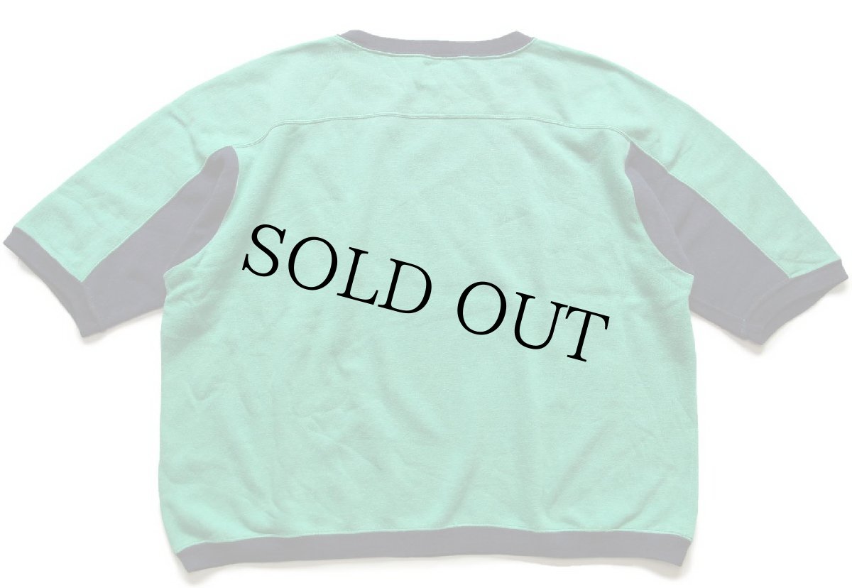 画像2: 80s スヌーピー GENIUS ひび割れプリント ツートン 切り替え 半袖スウェット 緑×紺 (2)