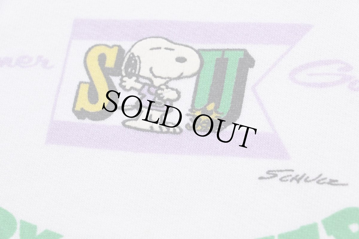 画像4: 80s イタリア製 SNOOPY UNIVERSITY スヌーピー 染み込みプリント ヘンリーネック 半袖スウェット 白 (4)