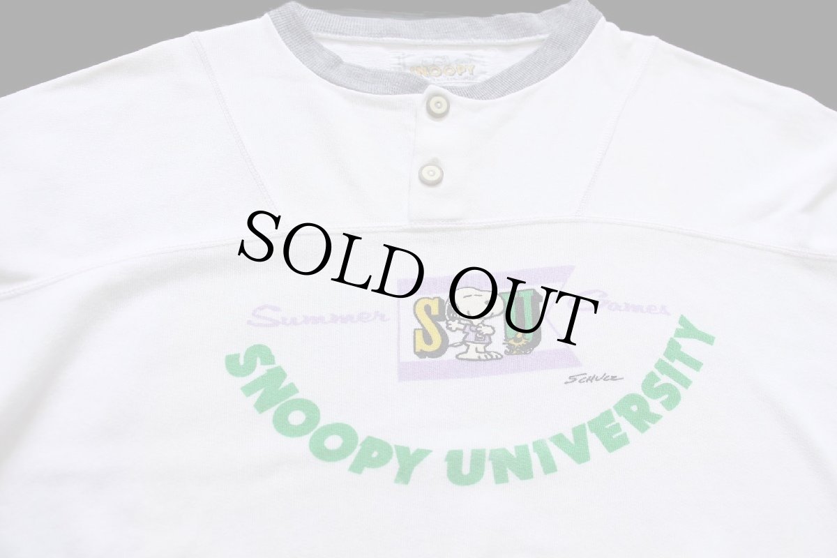 画像3: 80s イタリア製 SNOOPY UNIVERSITY スヌーピー 染み込みプリント ヘンリーネック 半袖スウェット 白 (3)
