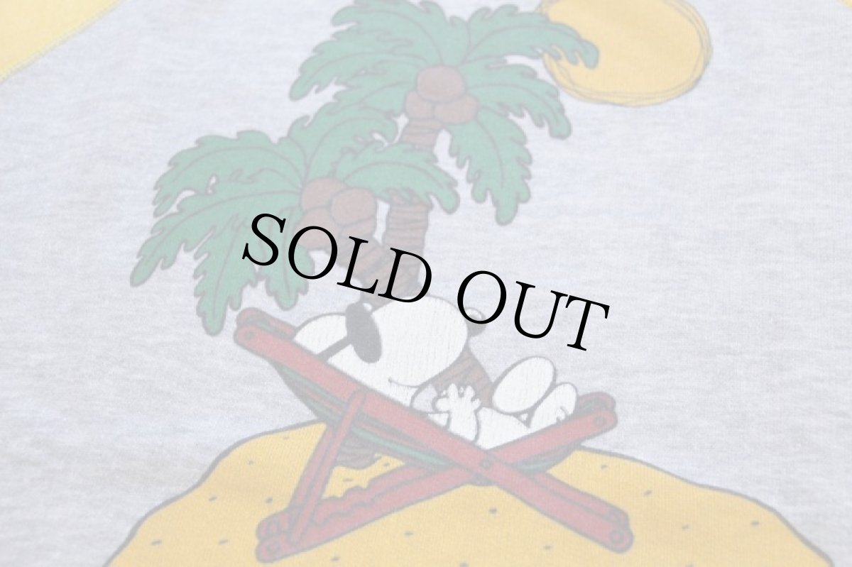 画像4: 80s ポルトガル製 SNOOPY スヌーピー BORN TO SLEEP IN THE SUN ツートン 半袖スウェット 杢グレー×黄 XL (4)