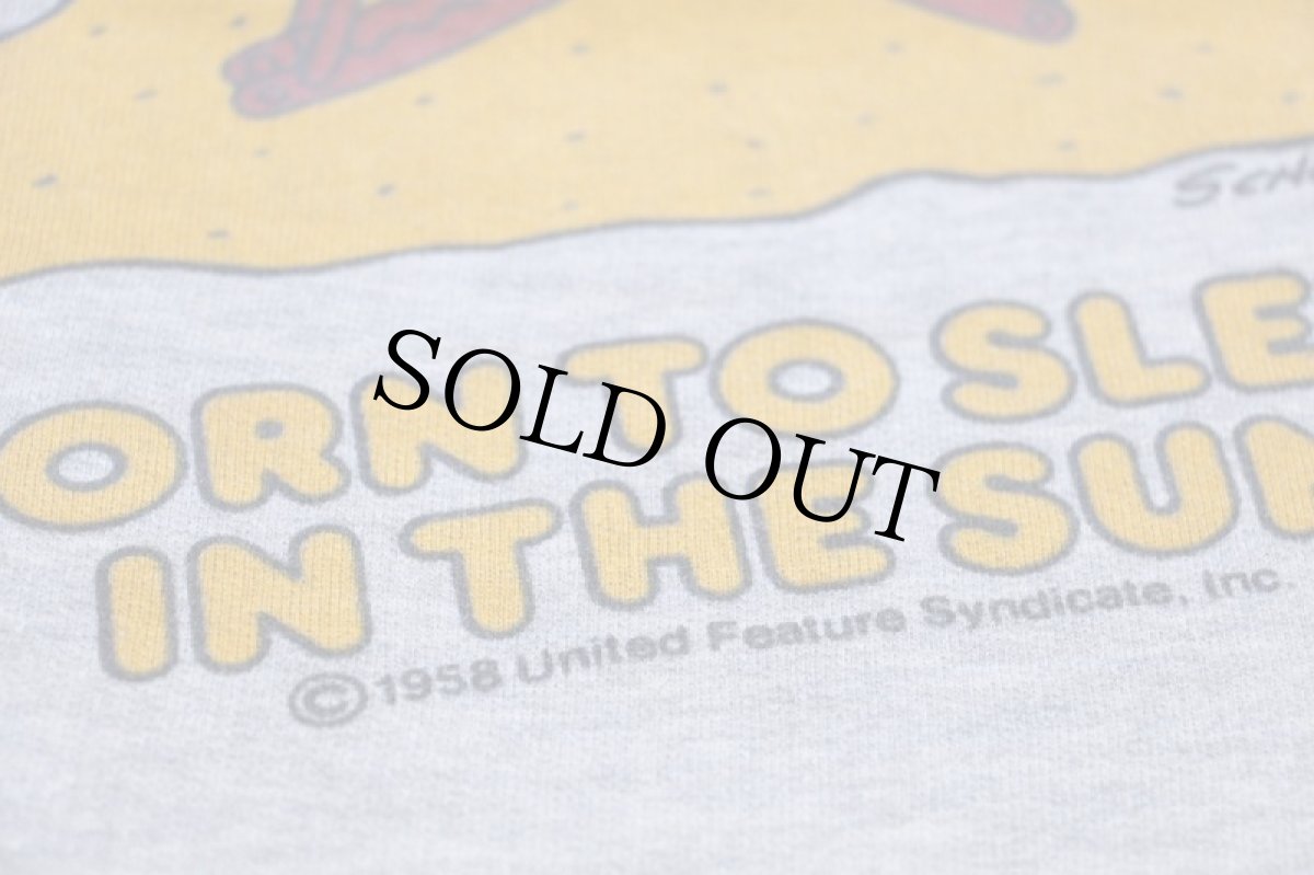 画像5: 80s ポルトガル製 SNOOPY スヌーピー BORN TO SLEEP IN THE SUN ツートン 半袖スウェット 杢グレー×黄 XL (5)