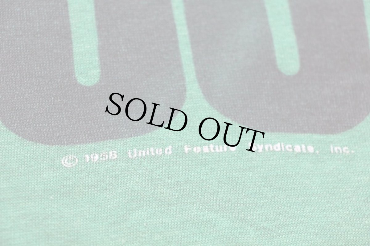 画像4: 80s スヌーピー GENIUS ひび割れプリント ツートン 切り替え 半袖スウェット 緑×紺 (4)