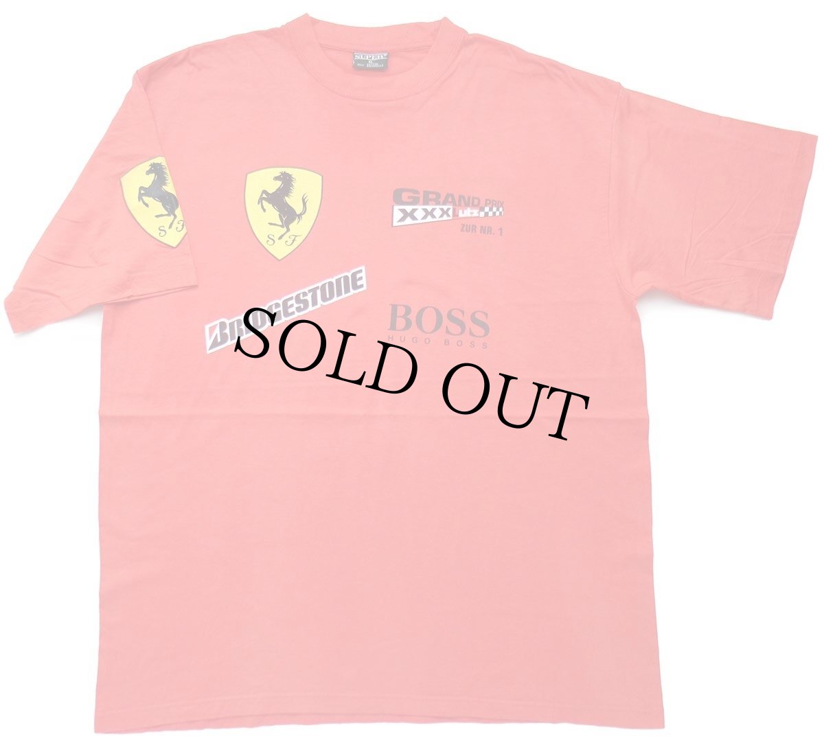 画像2: 00s GRAND PRIX Ferrariフェラーリ BRIDGESTONE HUGO BOSS ロゴ 両面プリント コットンTシャツ 赤 XL (2)