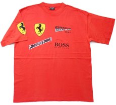 画像2: 00s GRAND PRIX Ferrariフェラーリ BRIDGESTONE HUGO BOSS ロゴ 両面プリント コットンTシャツ 赤 XL (2)