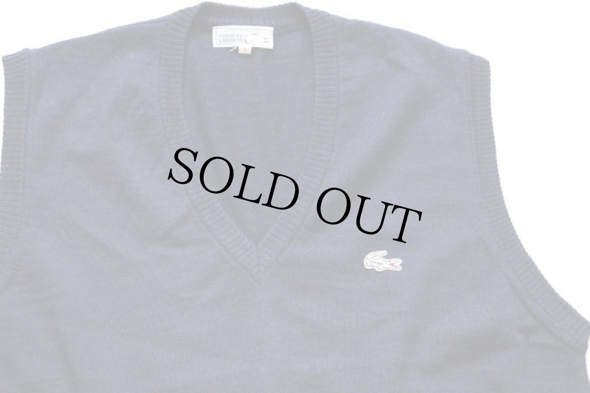 画像3: 70s フランス製 CHEMISE LACOSTE ラコステ ワンポイント Vネック ウールニット ベスト セーター 紺 4 (3)