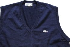 画像3: 70s フランス製 CHEMISE LACOSTE ラコステ ワンポイント Vネック ウールニット ベスト セーター 紺 4 (3)