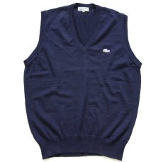 画像1: 70s フランス製 CHEMISE LACOSTE ラコステ ワンポイント Vネック ウールニット ベスト セーター 紺 4 (1)