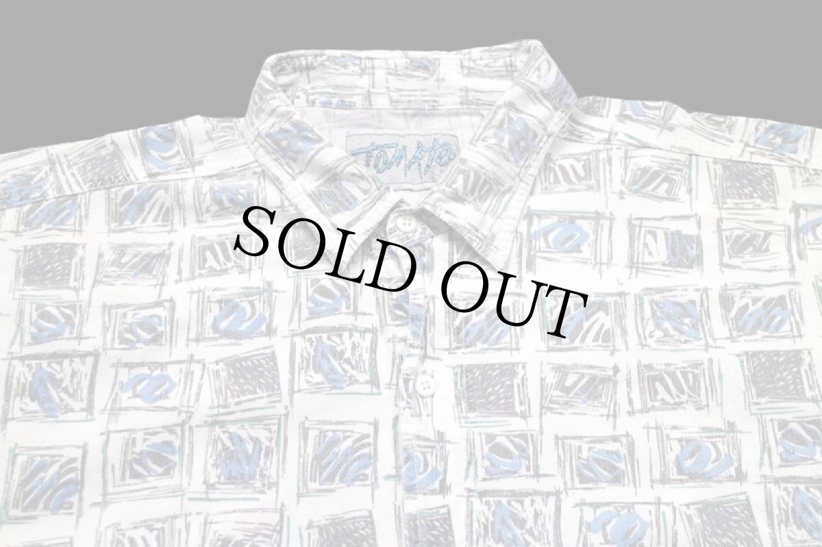 画像3: 80s TOMATO アート 総柄 プリント 半袖 コットンシャツ XL (3)