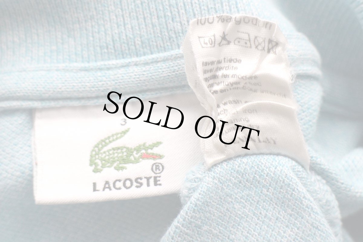 画像4: 00s LACOSTEラコステ ワンポイント コットン 鹿の子 ポロシャツ 杢ライトブルー 3★144 (4)