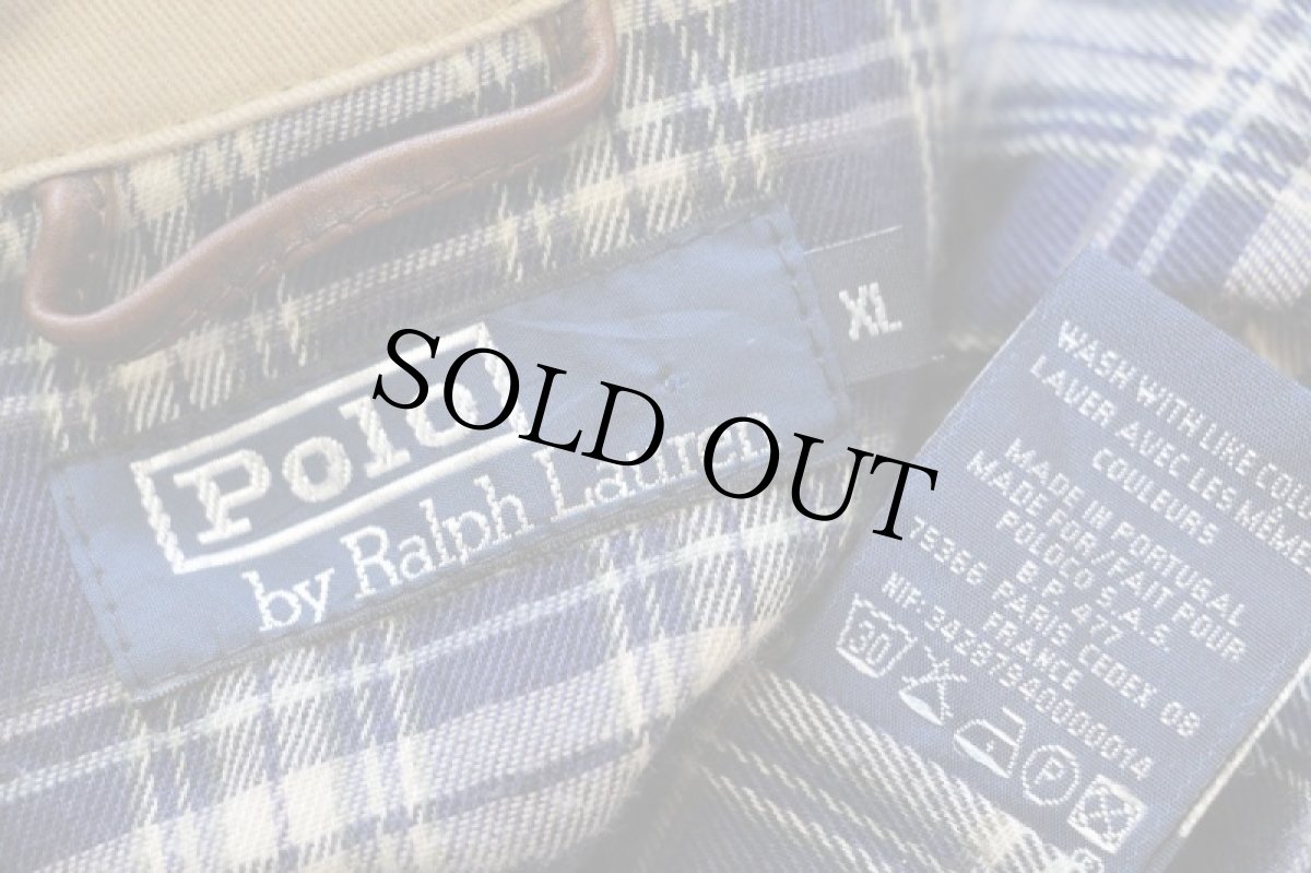 画像4: 90s ポルトガル製 ポロ ラルフローレン ワンポイント チンスト付き タータンチェックライナー コットンジャケット カーキ (4)