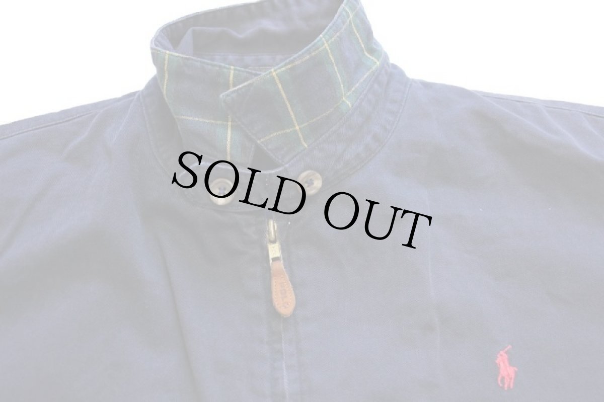 画像3: 80s USA製 ポロ ラルフローレン ワンポイント チンスト付き コットンジャケット ナス紺 L (3)