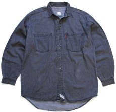 画像1: 90s Levi'sリーバイス 先染め ブラック デニムシャツ L (1)