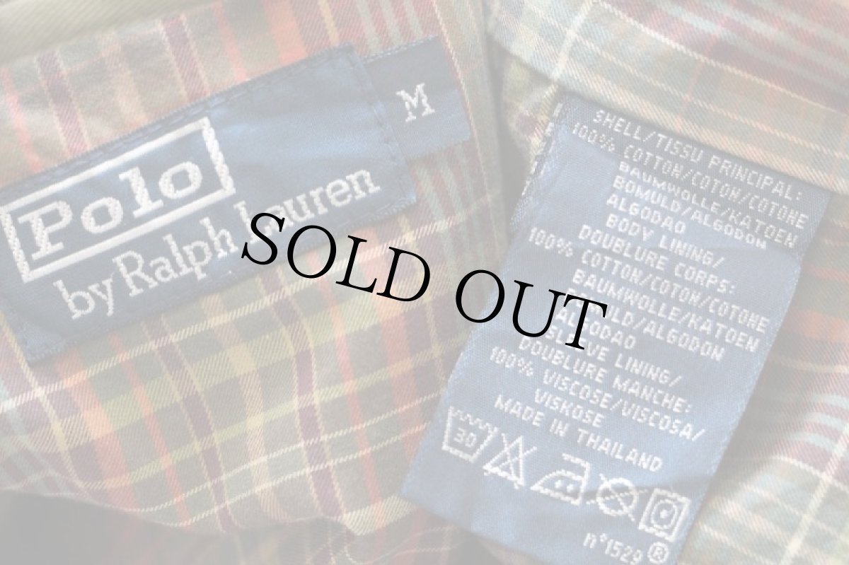 画像4: 00s ポロ ラルフローレン ワンポイント チンスト付き マドラスチェックライナー コットンジャケット オリーブ M (4)