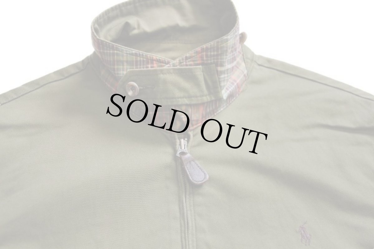 画像3: 00s ポロ ラルフローレン ワンポイント チンスト付き マドラスチェックライナー コットンジャケット オリーブ M (3)