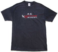 画像2: 00s メキシコ製 DODGEダッジ MOTORSPORTS チェッカーフラッグ ロゴ刺繍 コットンTシャツ 黒 フェード L (2)