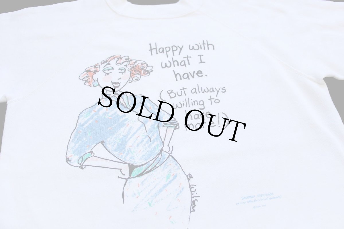 画像3: 80s USA製 SHOEBOX GREETINGS Happy with what I have. イラスト スウェット 白 L (3)