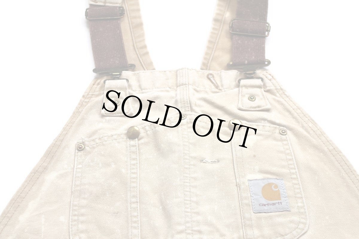 画像4: 00s USA製 carharttカーハート ブリーチ飛び ダブルニー ダック地 オーバーオール 茶 フェード w38 (4)